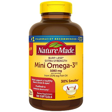 OMEGA 3 COM 180 MINI CÁPS SOFTGELS DA NATURE MADE 1,080MG POR CÁPS-IMPORTADO DOS ESTADOS UNIDOS A PRONTA ENTREGA NO BRASIL