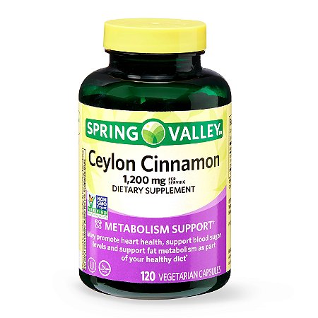 CEYLON CINNAMON 1.200 MG (CANELA VERDADEIRA) COM 120 CAPSULAS DA  SPRING VALLEY -IMPORTADO DOS ESTADOS UNIDOS A PRONTA ENTREGA NO BRASIL-FEITO NO SRI LANKA