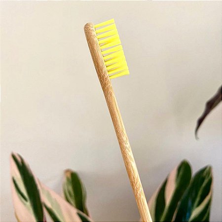 Escova de dente de bambu personalizada - cerdas amarelas