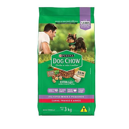 Dog Chow Filhotes Raças Pequenas Carne e Arroz 3Kg