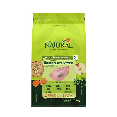 Guabi Natural Cães Senior Raças Pequenas e Mini Frango e Arroz Integral 2,5Kg