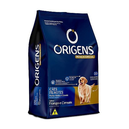 Origens Cães Filhotes Raças Médias e Grandes Frango e Cereais 15Kg