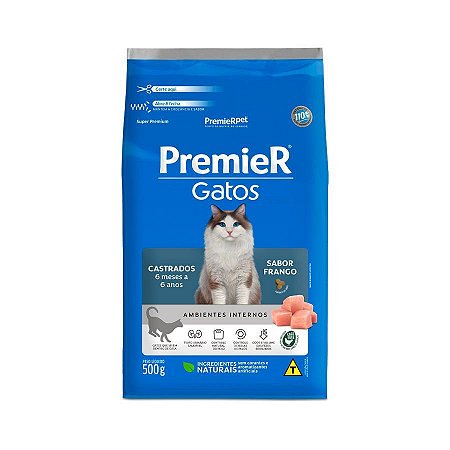 PremieR Ambientes Internos Gatos Adultos 6 meses a 6 Anos Castrados Frango