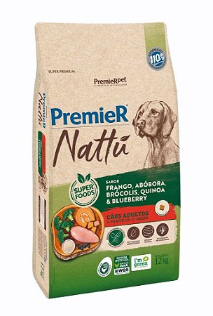 PremieR Nattu Cães Adultos Frango Abóbora Brócolis Quinoa e Blueberry 12Kg