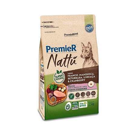 PremieR Nattu Cães Senior Raças Pequenas Frango Mandioca Beterraba Linhaça e Cranberry