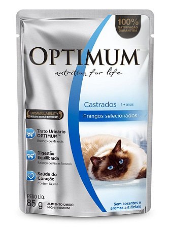 Sachê Optimum Gatos Adultos Castrados Frango 85g