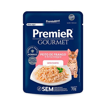 Sachê Premier Gourmet Gatos Filhotes Frango e Arroz Integral 70g