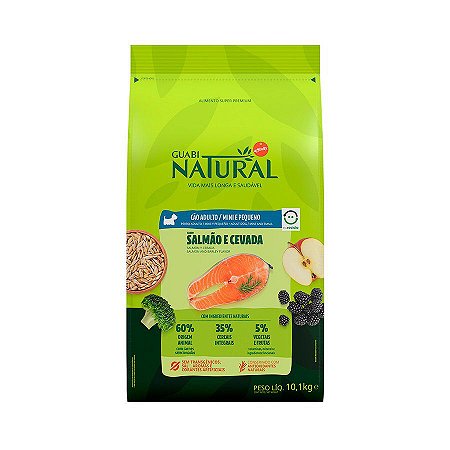 Guabi Natural Cães Adultos Raças Pequenas e Minis Salmão e Cevada 10,1Kg