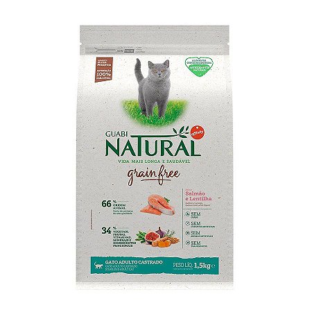 Guabi Natural Gatos Adultos Castrados Salmão e Lentilha 1,5Kg