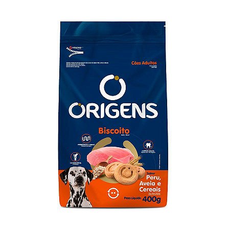 Origens Biscoito Cães Adultos Raças Médias Peru Aveia e Cereais 400g