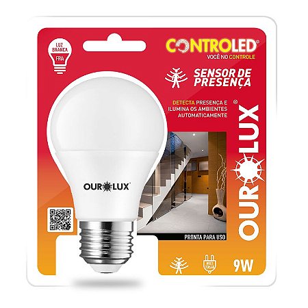 LAMPADA LED 9 WATTS C/SENSOR PRESENCA  OUROLUX