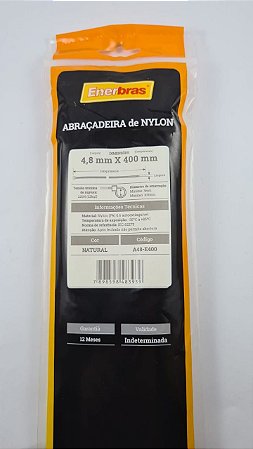 ABRACADEIRA DE NYLON 400 X 4,8 BRANCA PC 50UNI