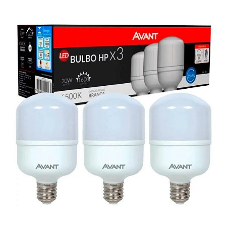 KIT LAMPADA LED BULBO 20W COM 3 PECAS 6500K