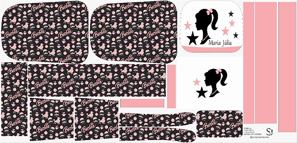 ARTE DO PAINEL DA MOCHILA DE CARRINHO DA BARBIE PRETO COM ROSA 324