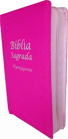 Bíblia Sagrada Letra Hiper Gigante Com Índice Lateral e Zíper Luxo Rosa
