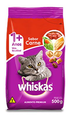 Ração Gato Adulto de 1+ Anos sabor Carne Whiskas 500g