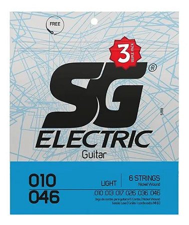 ENCORDOAMENTO 010 NIQUEL GUITARRA PACK COM 3 JOGOS 0.010 - 0.046 - 5198TP SG