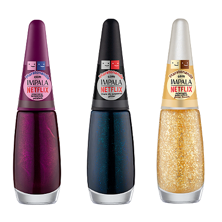 Kit 3 Esmaltes Impala Maratonando com Impala Netflix 7,5ml Cor: Uma Nova Temporada + Cheio de Suspense + Aclamado pela Cr