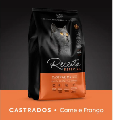 Ração Receita especial Gatos castrados Carne e Frango 10 kg