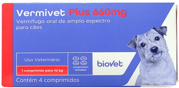 Vermífugo Vermivet Plus 660 mg Biovet 4 comprimidos