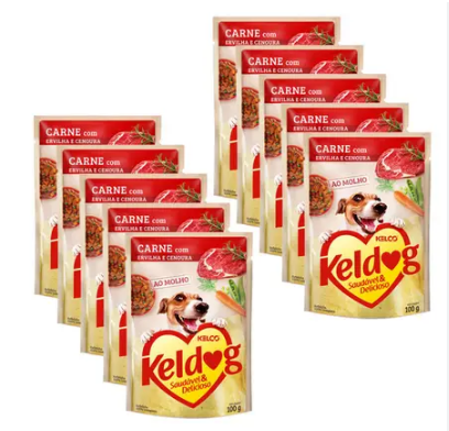 Ração Úmida Keldog Carne, Ervilha e Cenoura 100 g - 10 unidades