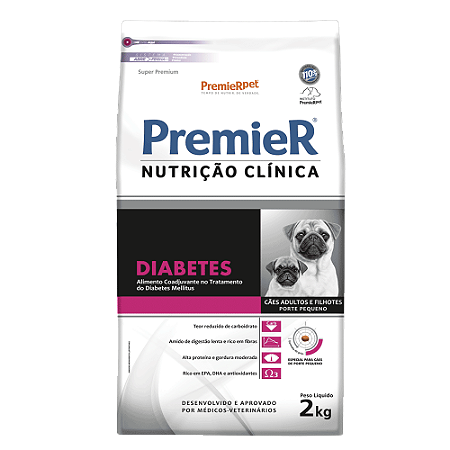 Ração Premier Diabetes Cães Adultos e Filhotes Raças Pequenas 2 kg