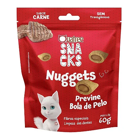 Snack Quatree Nuggets Para Gatos Bola de Pelo Sabor Carne 60g