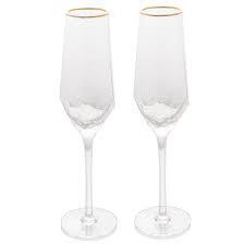 Conjunto 2 Taças de Champagne Cristal Borda Dourada Taj 300ml