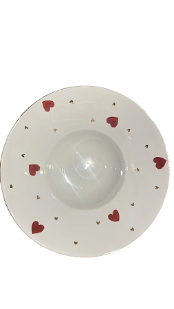 Prato Massa Coração Filete Dourado Pintado A Mão