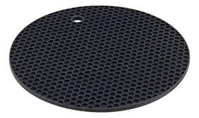 Conjunto 2 Descanso de Panela Tapete de Silicone Redondo Para Mesa Bancada Pia - Preto - Weck