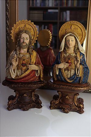 Bustos Sagrado Coração de Jesus e Imaculado Coração de Maria 28 cm