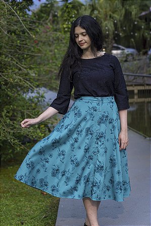 Saia Godê Floral Esmeralda