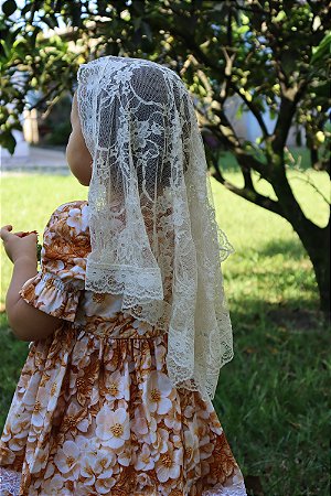 Véu oval infantil bege - 2 a 4 anos