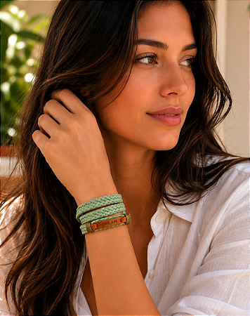 Pulseira de Corda Náutica Achatada Verde de Três Voltas com Passante DREAM