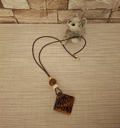 Colar de Cordão e Resina Tartaruga e Marfim com Pingente