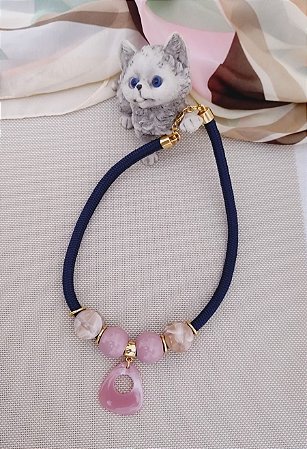 Colar de Corda Náutica Azul com Resina  Marrom Claro e Rosé