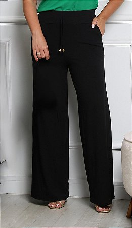 Calça Pantalona Preta Lisa em Viscolycra