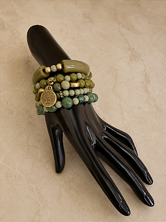 Mix de Pulseiras de Silicone e Resina Verde