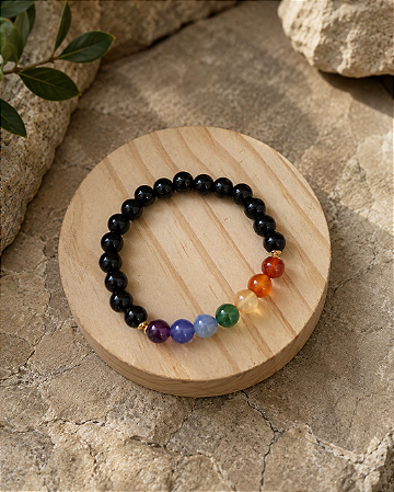 Pulseira 7 Chakras Cromoterapia em Pedra Natural