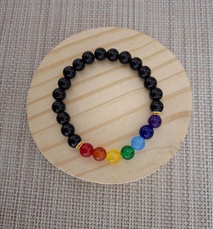 Pulseira 7 Chakras Cromoterapia em Pedra Natural Jade
