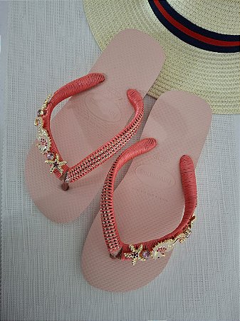 Chinelo Havaianas Customizado Rosê com Pedrarias 37/38