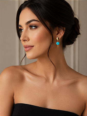 Brinco Pendente Dourado com Howlita Azul