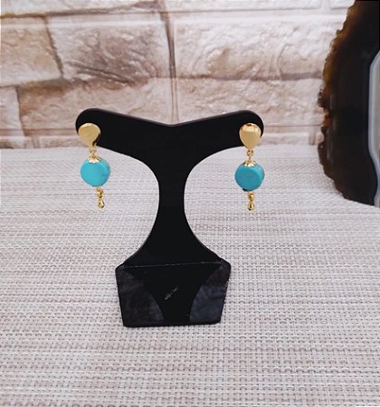 Brinco Pendente Dourado com Howlita Azul