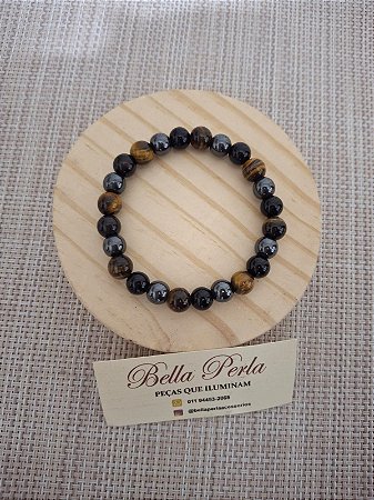 Pulseira Escudo de Proteção Olho de Tigre, Onix e Hematita