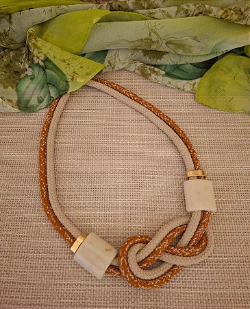Colar de Corda Náutica Dupla Areia e Terracota