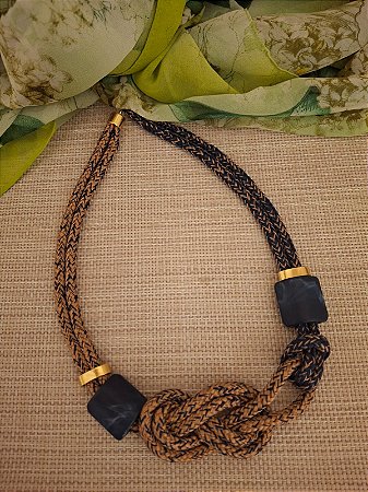 Colar de Corda Náutica Dupla Azul e Bege