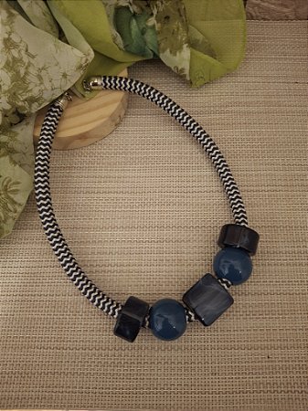 Colar Corda Náutica com Resina Azul Exclusivo