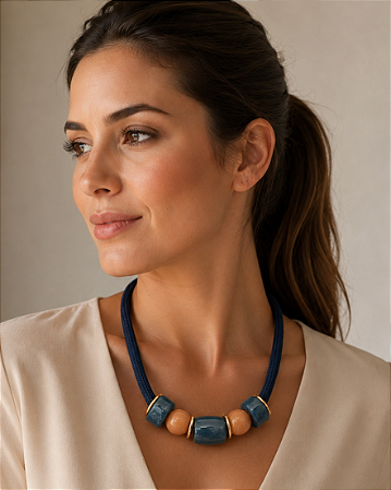 Colar Corda Náutica Azul com Resina Bella Perla