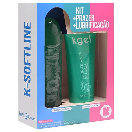 Kit K-softline Lubrificante Beijável Menta + Pênis de Borracha Aromático Menta