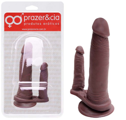 Prótese Dupla Penetração com Ventosa Marrom